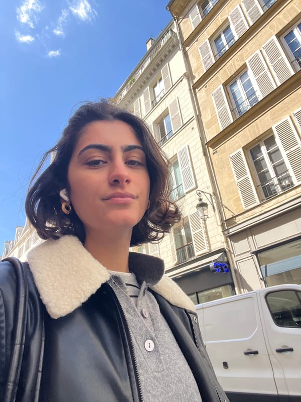 Woman takes selfies on sunny Paris street