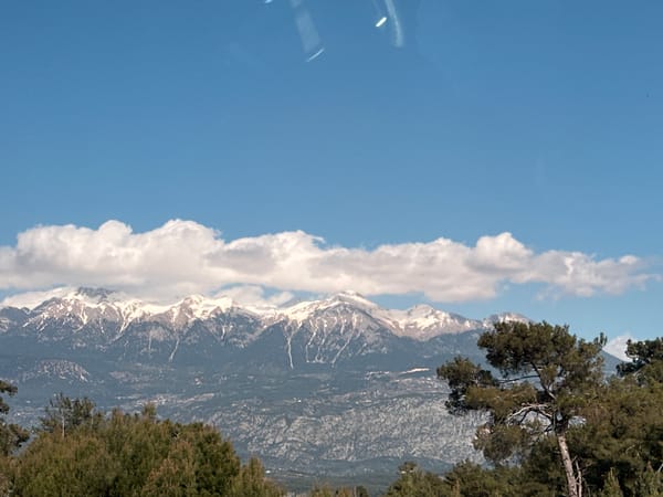 Mountain landscape with snow peaks documented in Seydikemer, Turkey