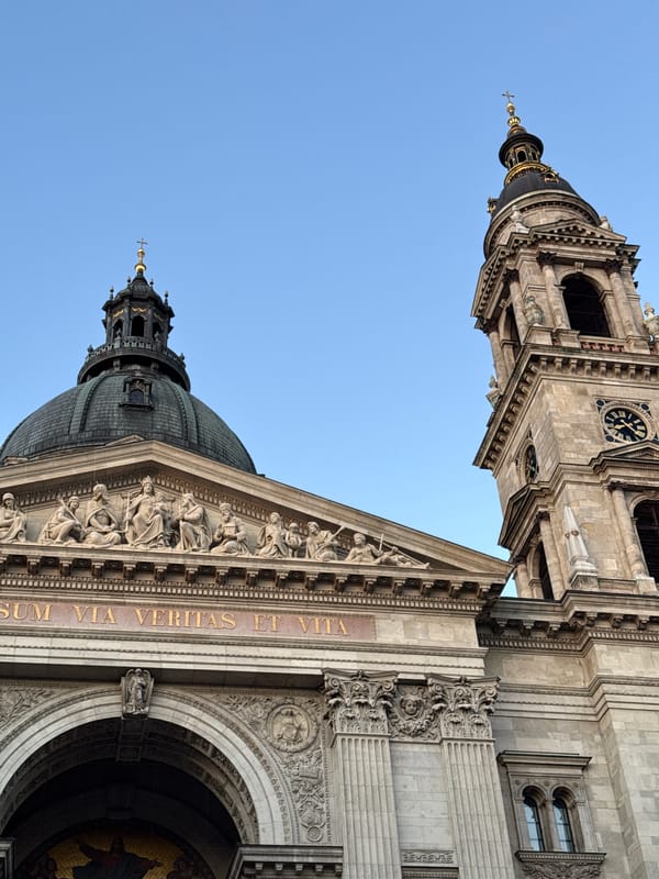Evening scenes captured around St. Stephen's Basilica in Budapest