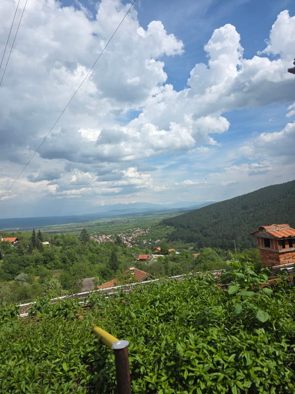 Panoramic rural valley view captured in Slokoshtitsa, Bulgaria