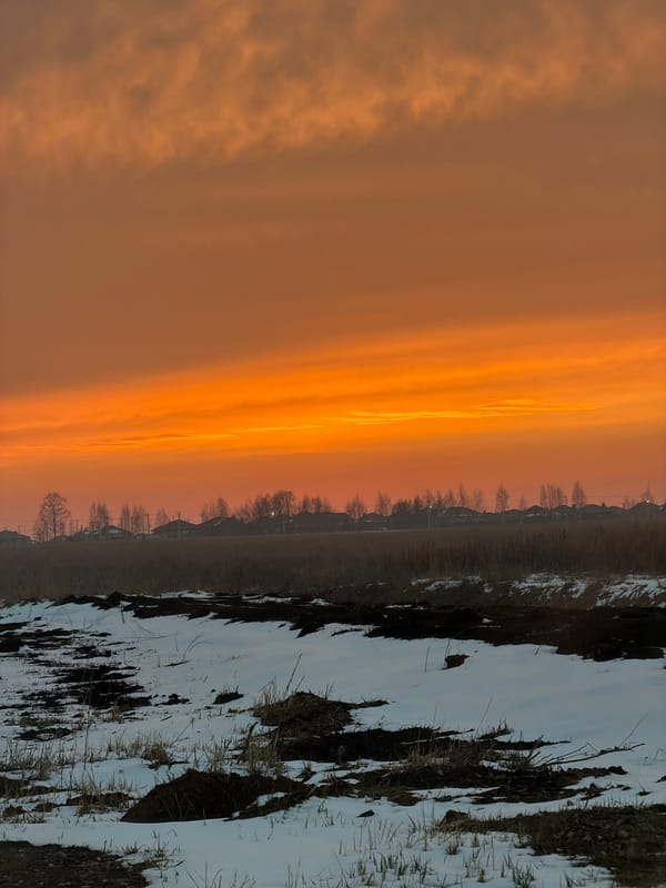 Sunset captured over rural landscape in Большая Шильна, Russia