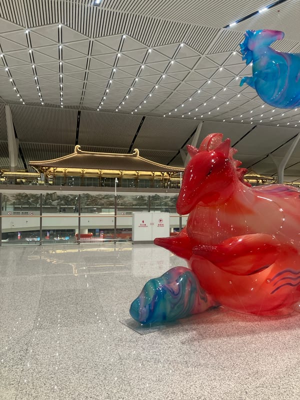 Abstract animal sculptures spotted in Weicheng District airport terminal