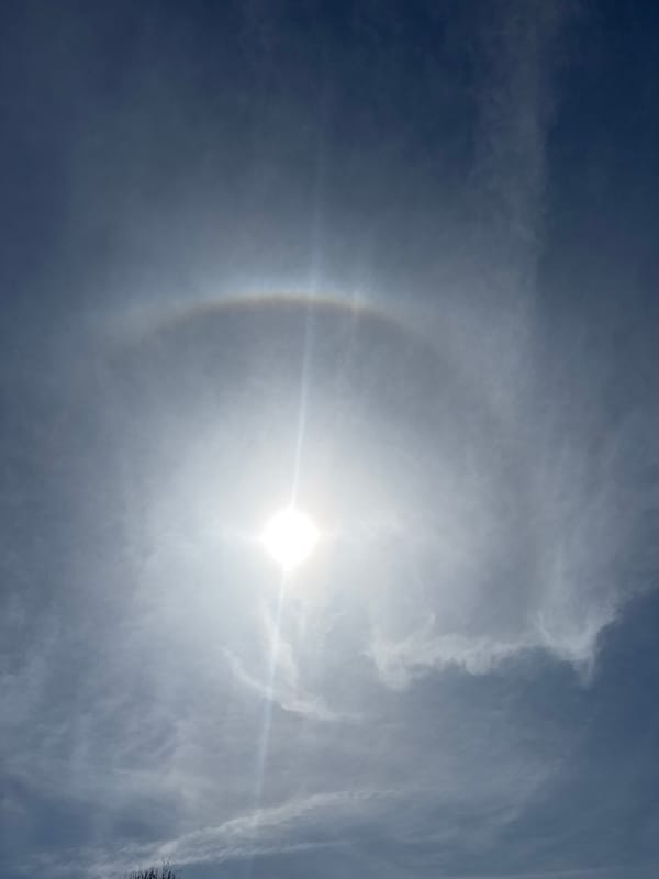 Solar halo appears over blooming Dobrich, Bulgaria