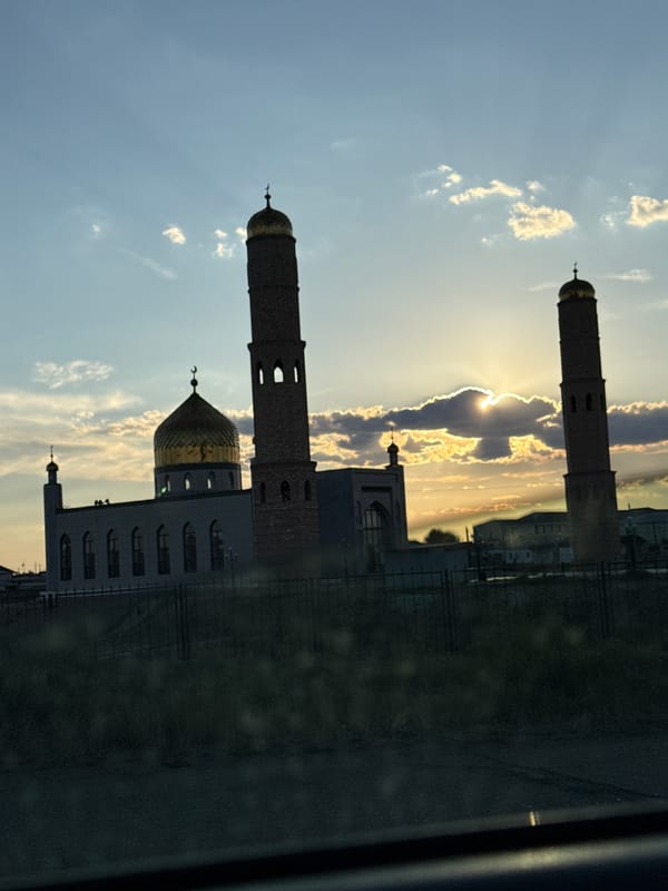 Moving through Baikonur, from city streets to open steppe