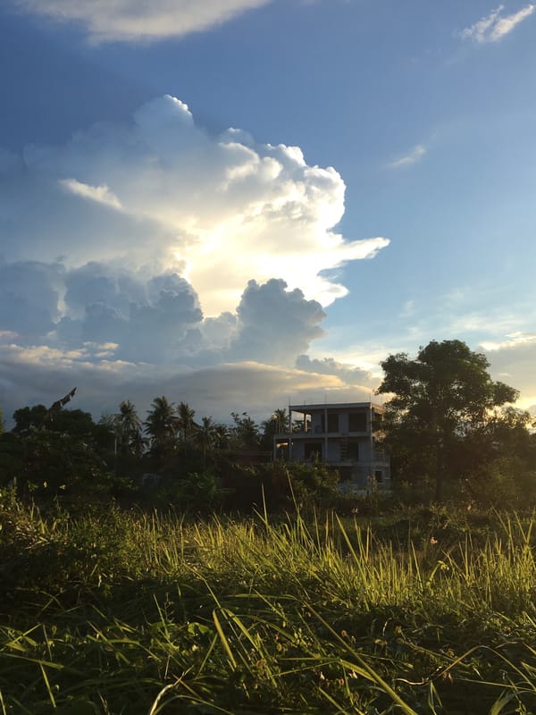 Sunset clouds and palm canopy in Ban Tai, Thailand