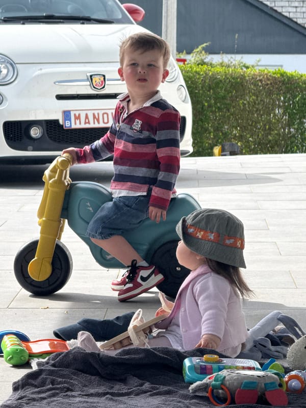 Sunny afternoon moments captured with baby, dog in Belgium