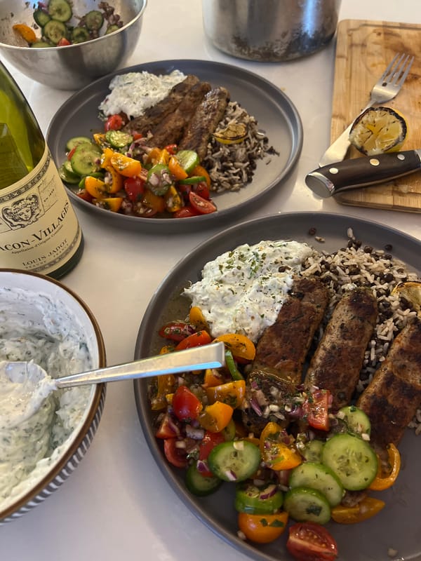 Mediterranean kebab dinner served at London home kitchen