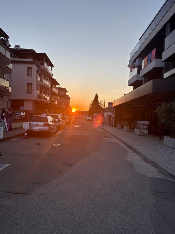 Golden hour on a Lozenets street, July 2026