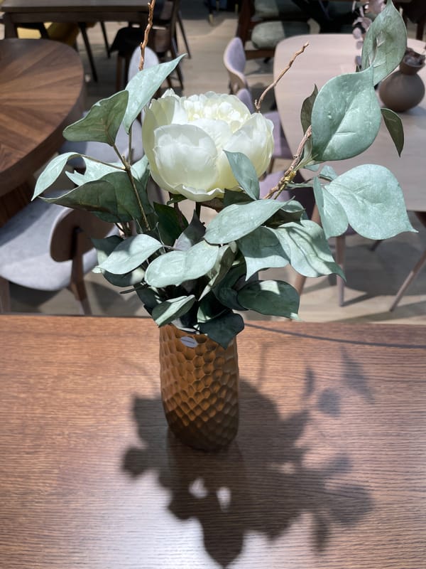 White peonies and ceramics in a Moscow still life