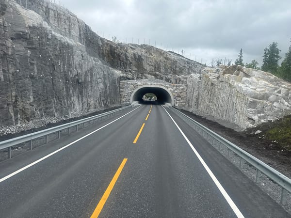 Mountain tunnel entrance on a remote Norwegian road