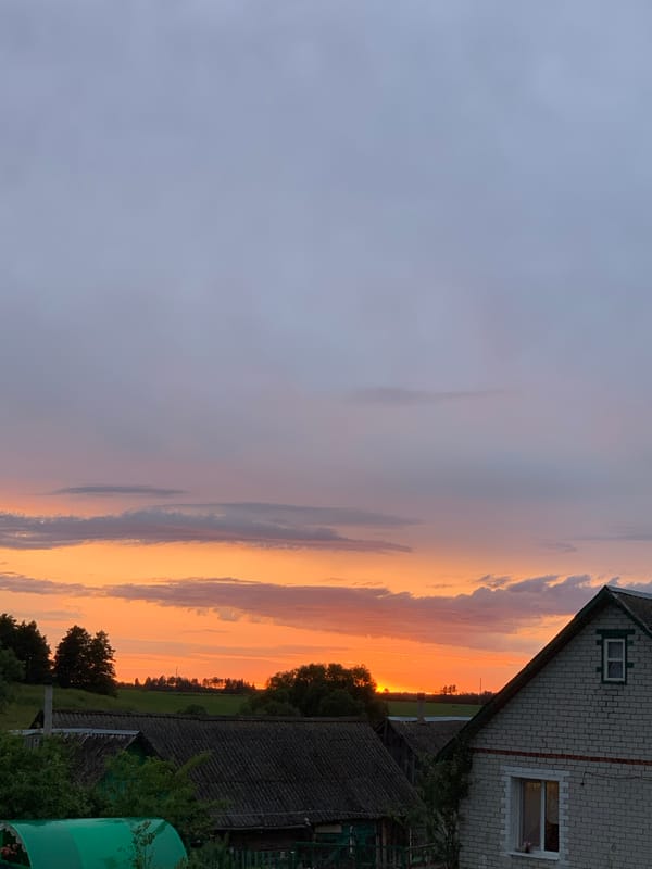 Sunset skies and a stork in rural Belarus