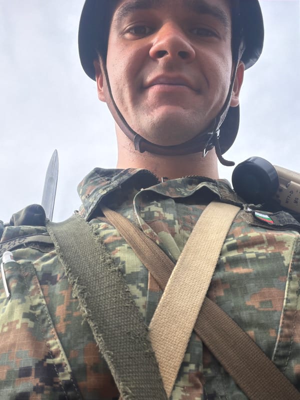 Military gear and personnel on display in Veliko Tarnovo