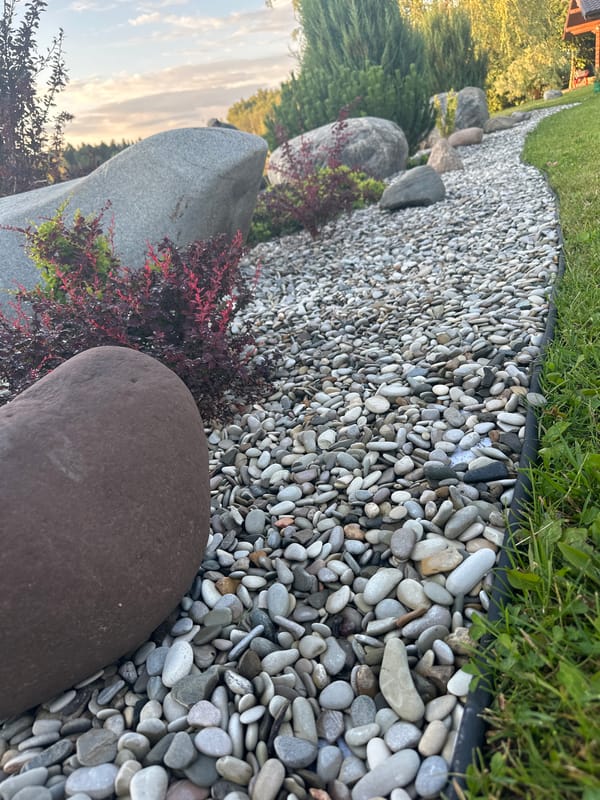 Strolling the grounds of a rural lakeside property
