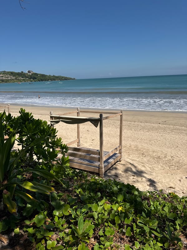 Tourist explores beaches and gardens in Kuta Selatan, Indonesia