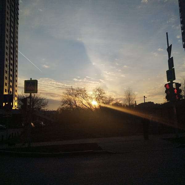 Urban street scene captured during low sun backlighting conditions