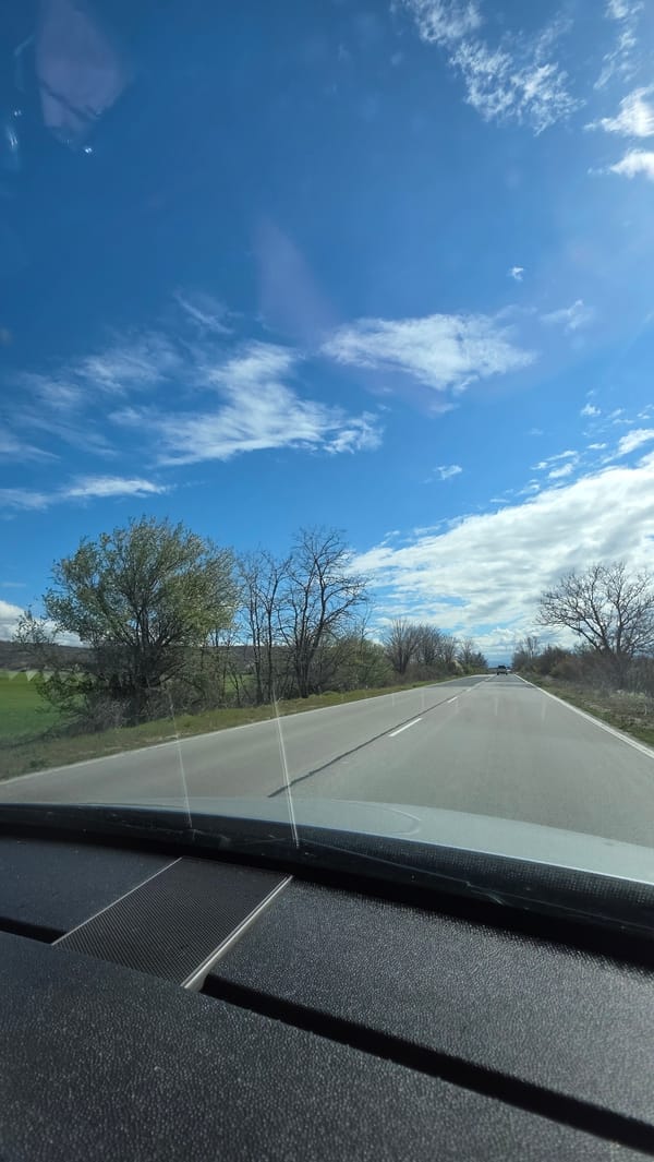 Driver captures scenic rural road view in Mursalevo, Bulgaria
