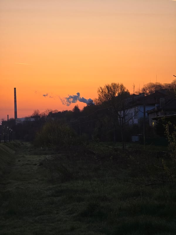 Sunset observed over Ruse, Bulgaria with orange sky