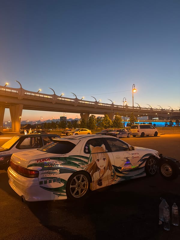 JDM car meet outside Gazprom Arena at dusk