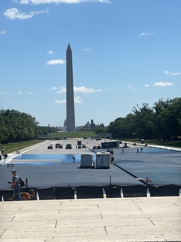 Workers Apply Blue Coating to National Mall Surface