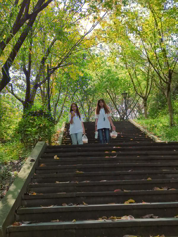 Two women spotted on staircase in Jiangjin, China