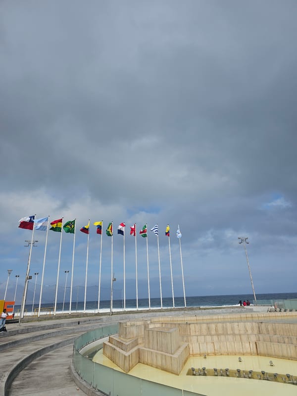 South American flags line the Iquique coastline