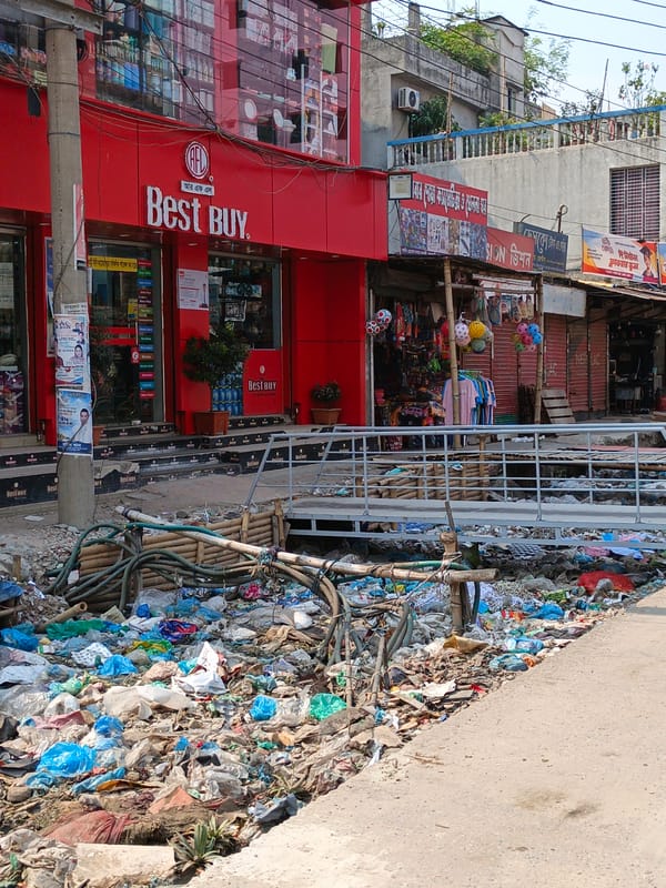 Garbage-filled drainage ditch observed in Dhaka street