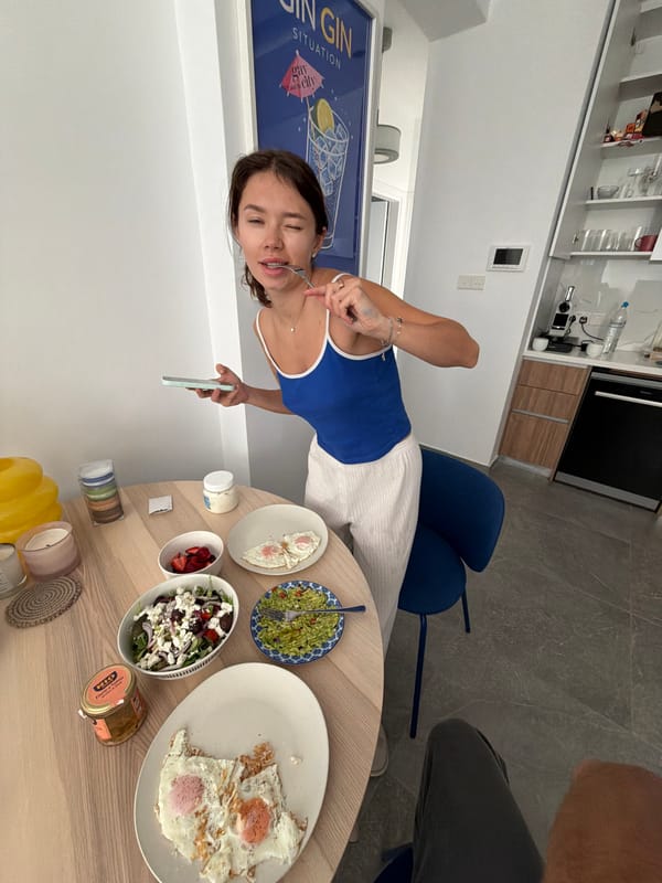 Couple's kitchen morning captured with travel memory collection display
