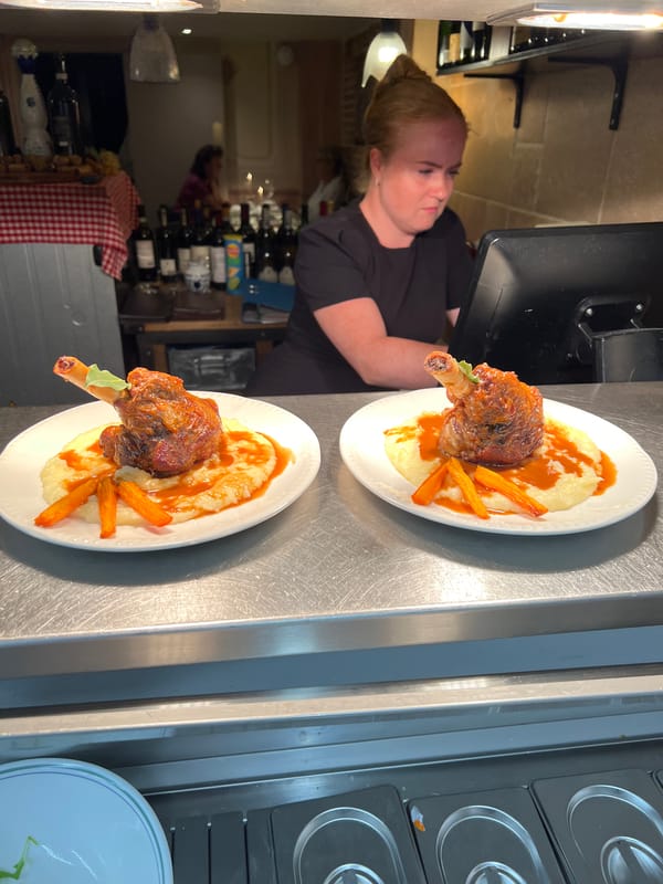 Lamb shanks plated up at a Guildford restaurant