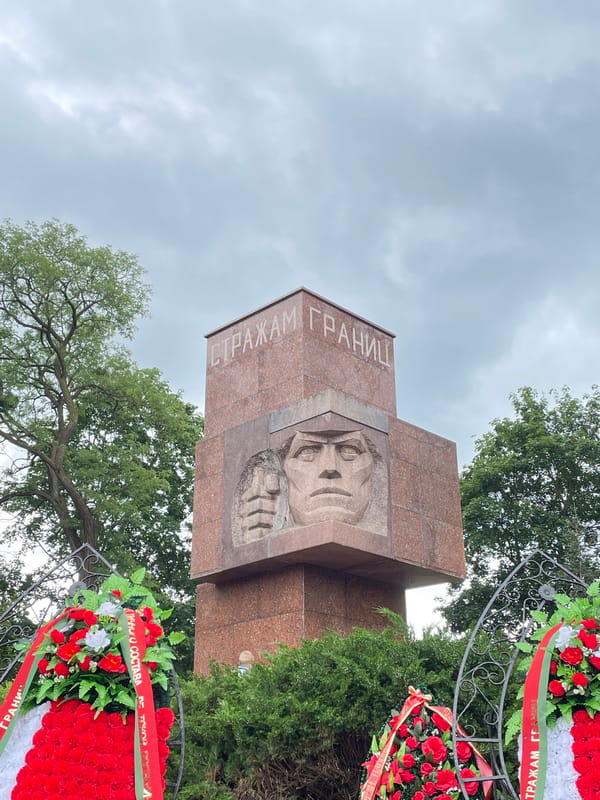 Tourist documents monuments and public art across Brest, Belarus