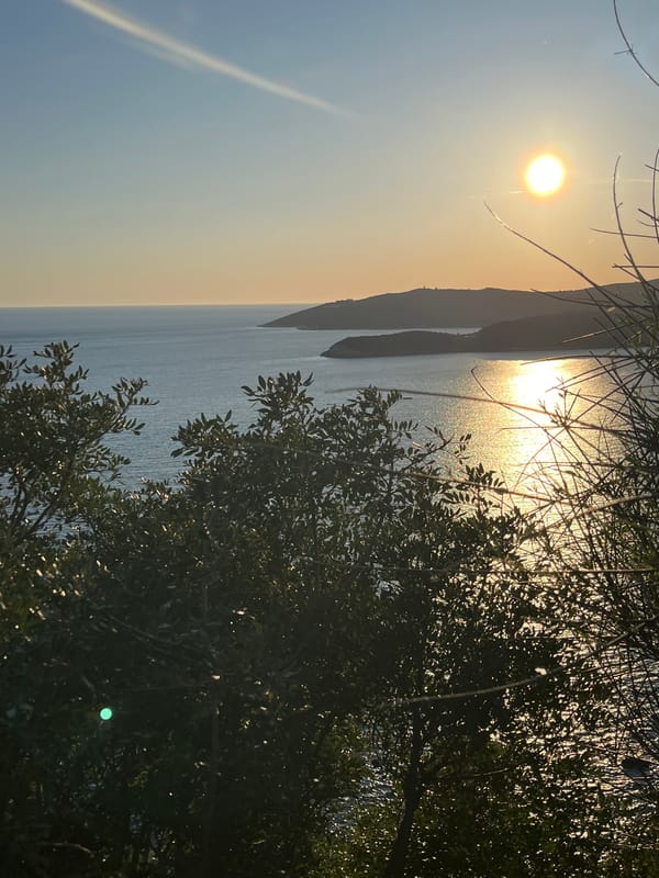 Sunset observed over coastal waters near Seoce, Montenegro