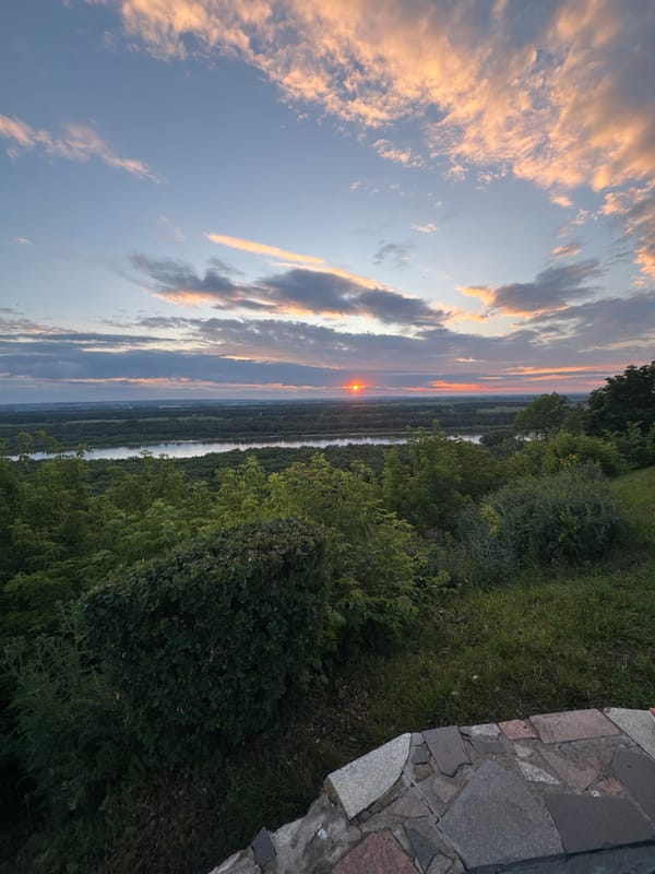 Sunset observed over river valley in Ufa, Russia