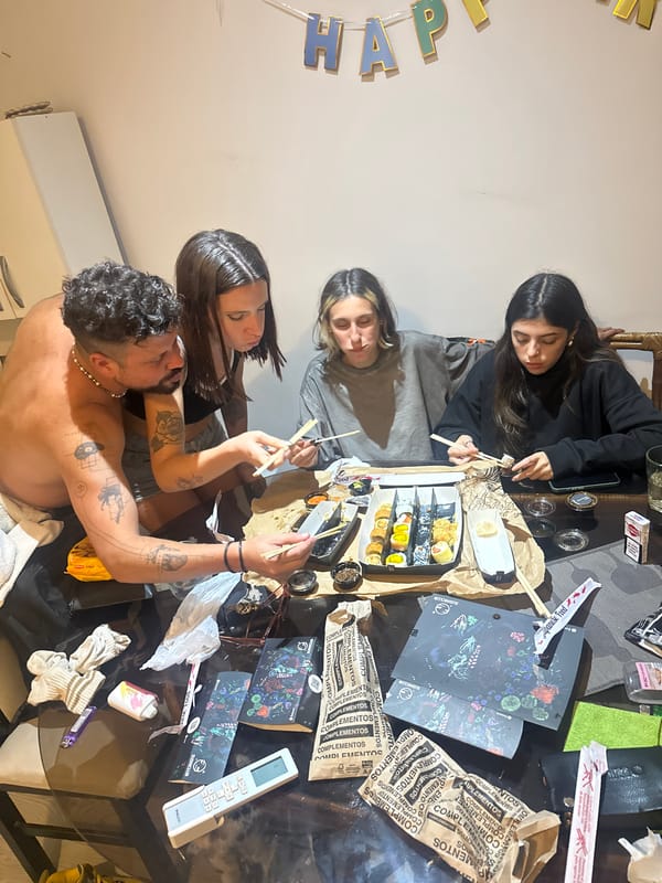 Late night sushi gathering in Buenos Aires captures unique tattoo