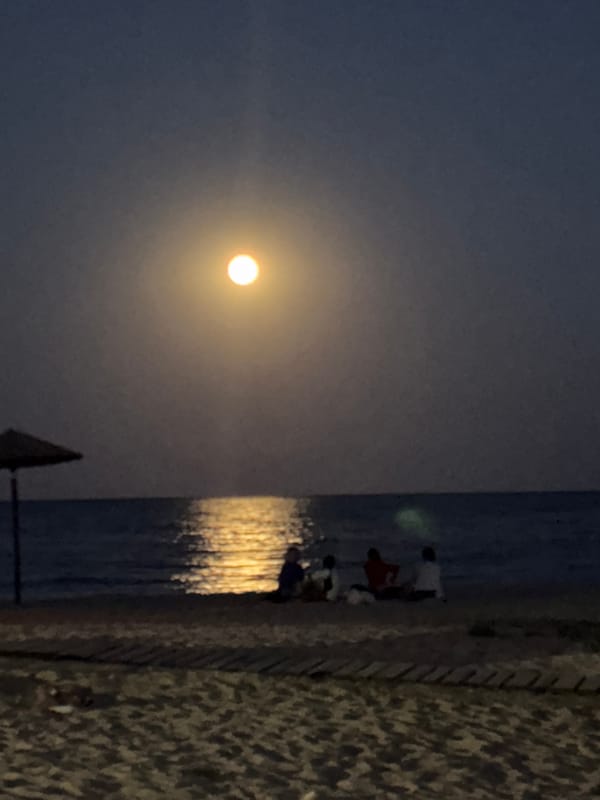 Full moon reflecting over the Black Sea coast near Varna