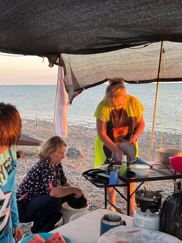 Gravel beach campsite along the Caspian near Karashygan