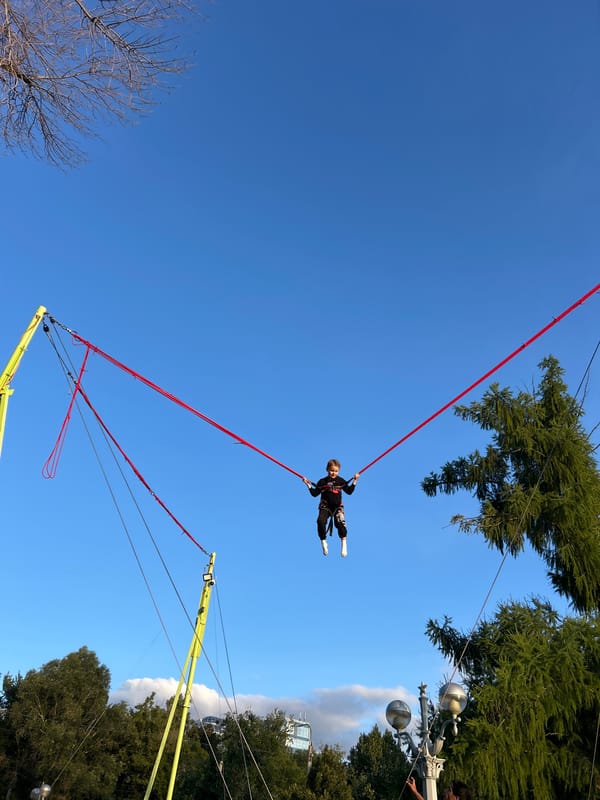 Bungee trampoline ride mid-air in Novokuybyshevsk