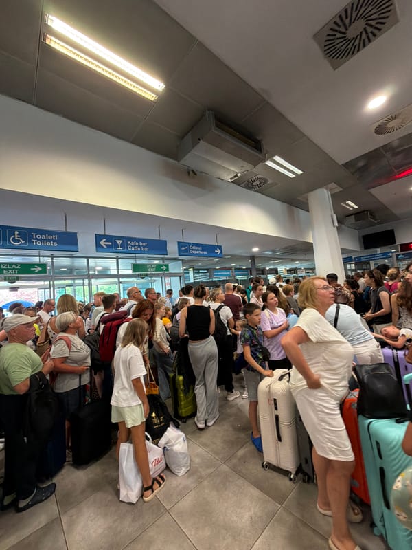 Tivat Airport packed with travelers on a busy summer morning