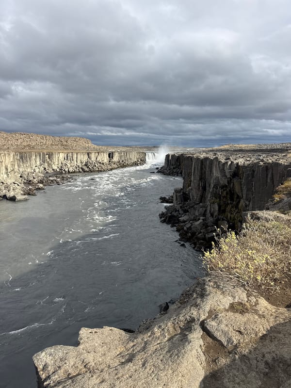 Tourist documents Icelandic waterfall and canyon river system