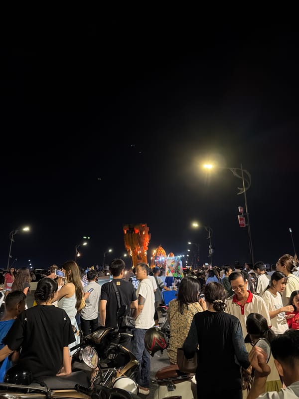 Crowds gather for dragon light display in Đà Nẵng