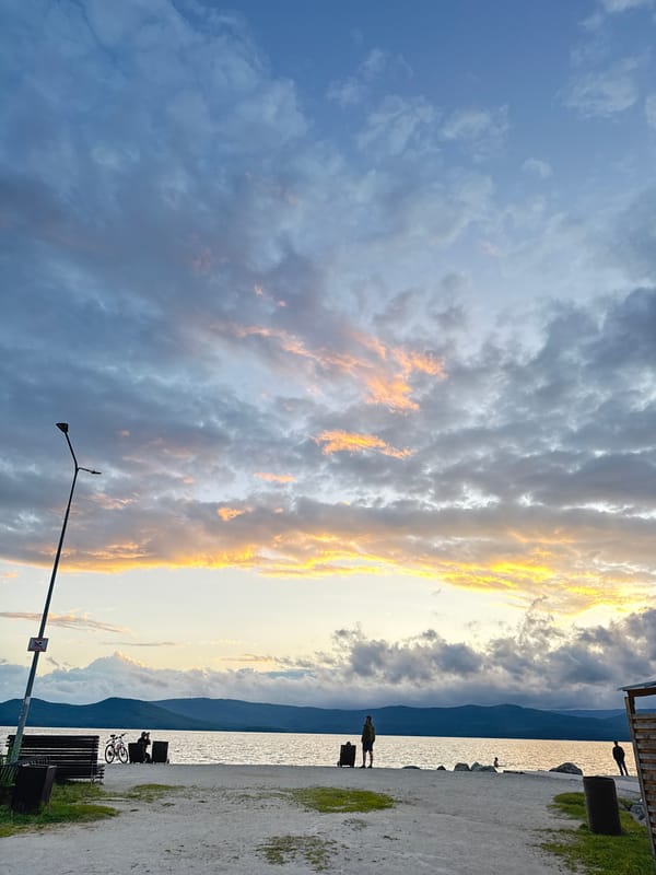 Sunset evening at Lake Turgoyak's embankment, summer 2026
