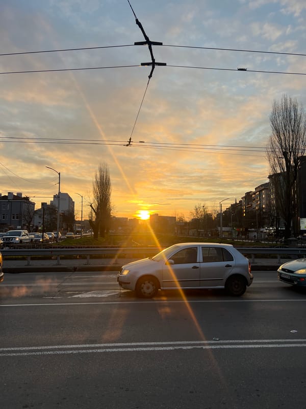 Golden sunset illuminates Sofia street scene