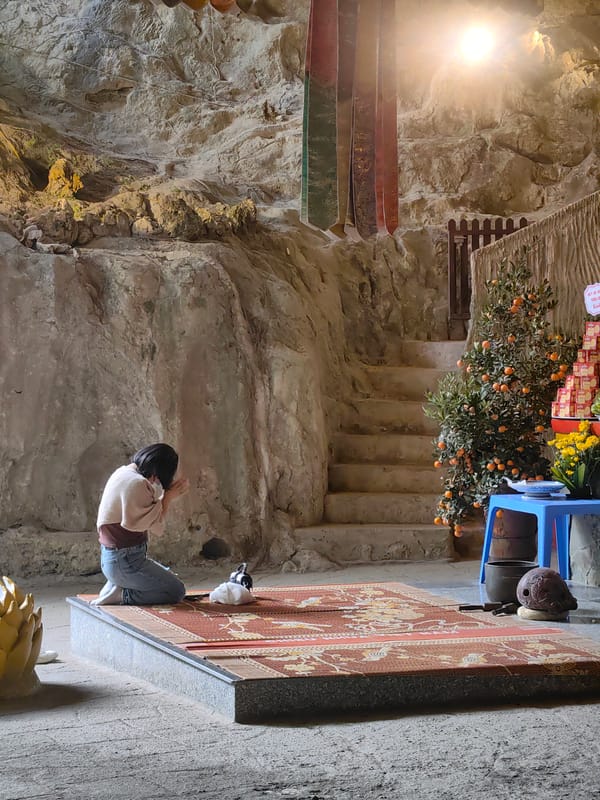 Early morning visitors gather at Tam Thanh Pagoda Vietnam