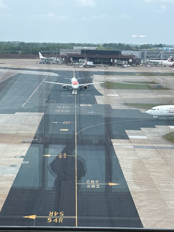 Aircraft prepares for departure at Gatwick Airport runway