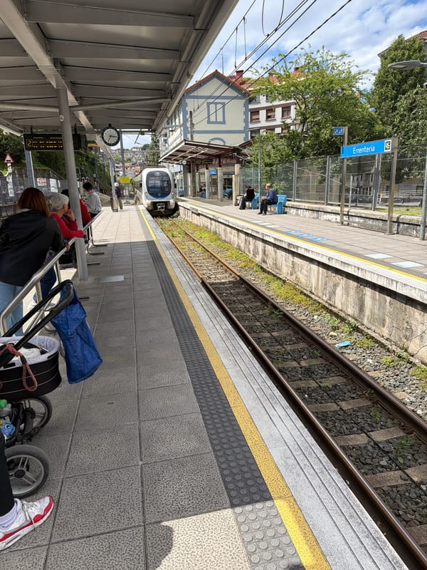 Train arrives at Errenteria station with dog on platform