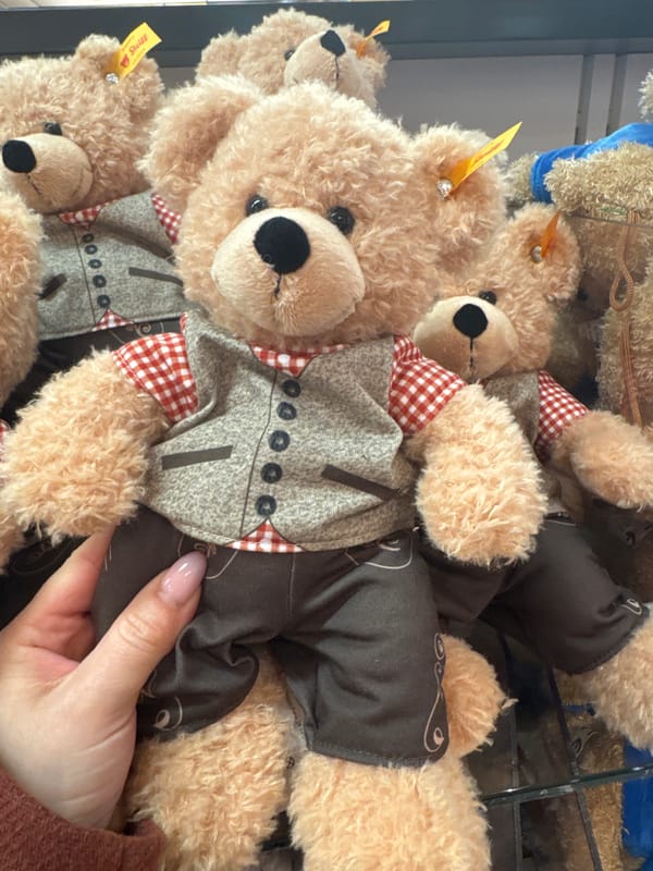 Austrian retail displays feature Steiff bears and Marc Jacobs perfumes