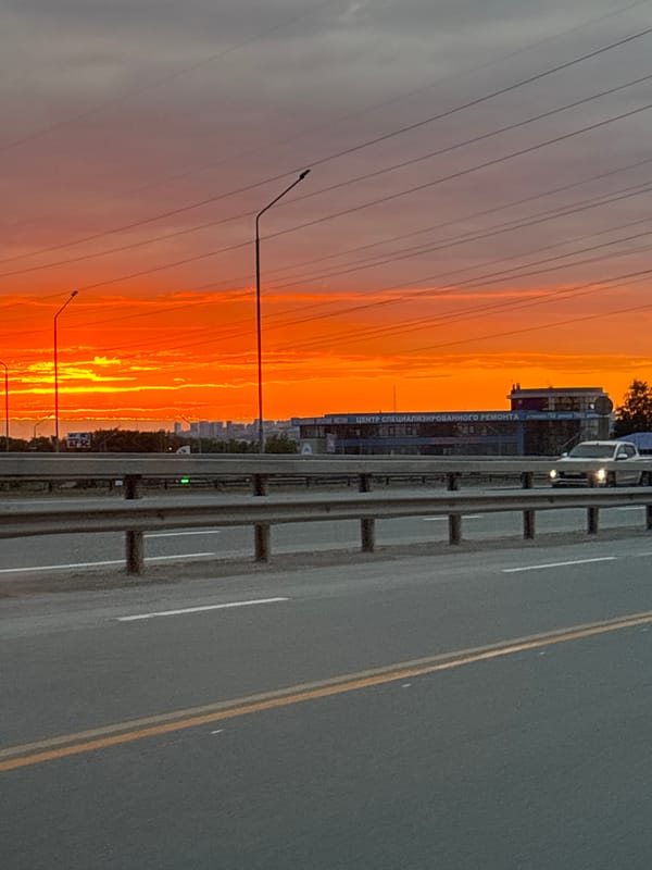 Orange sunset observed from Ufa highway overpass