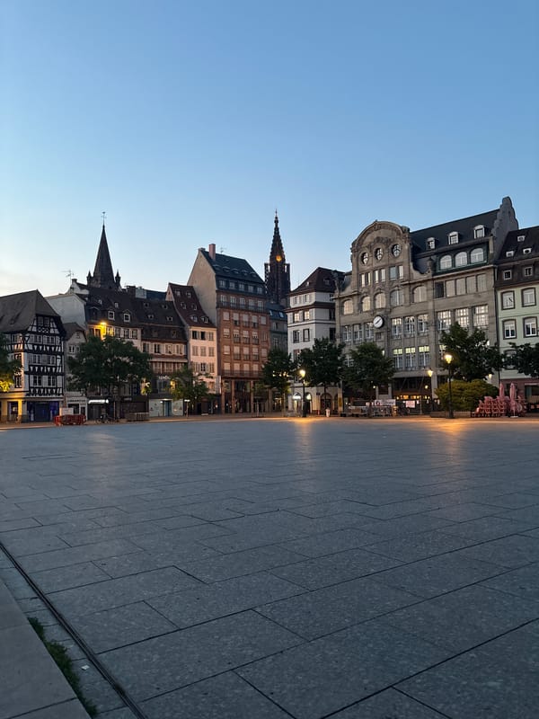 Strasbourg's historic squares at twilight, multiple angles