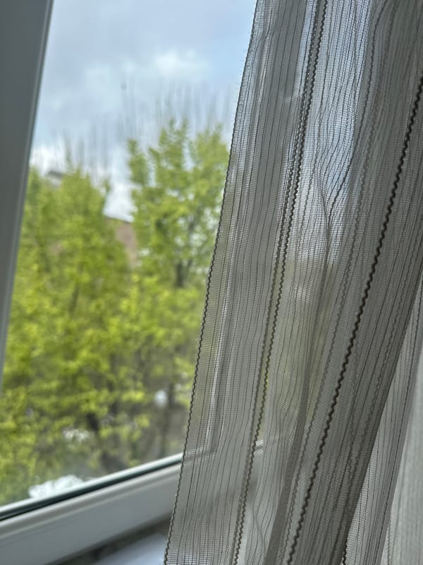 Indoor scenes documented: curtained window, empty classroom, desk items