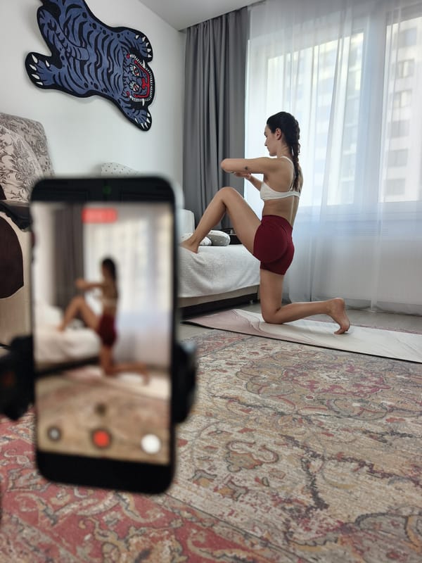 Woman records home yoga session in Tyumen apartment