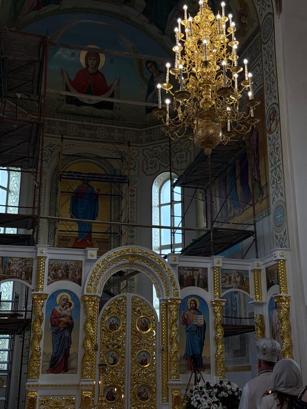 Orthodox church service documented amid restoration in Zviahel, Ukraine