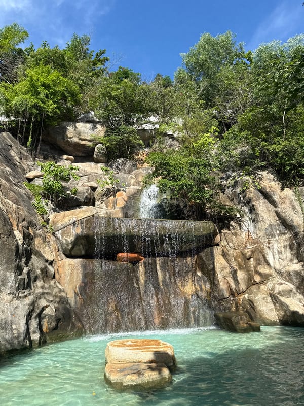 Nha Trang beach morning: waterfalls, tropical flowers, and shoreside scenes